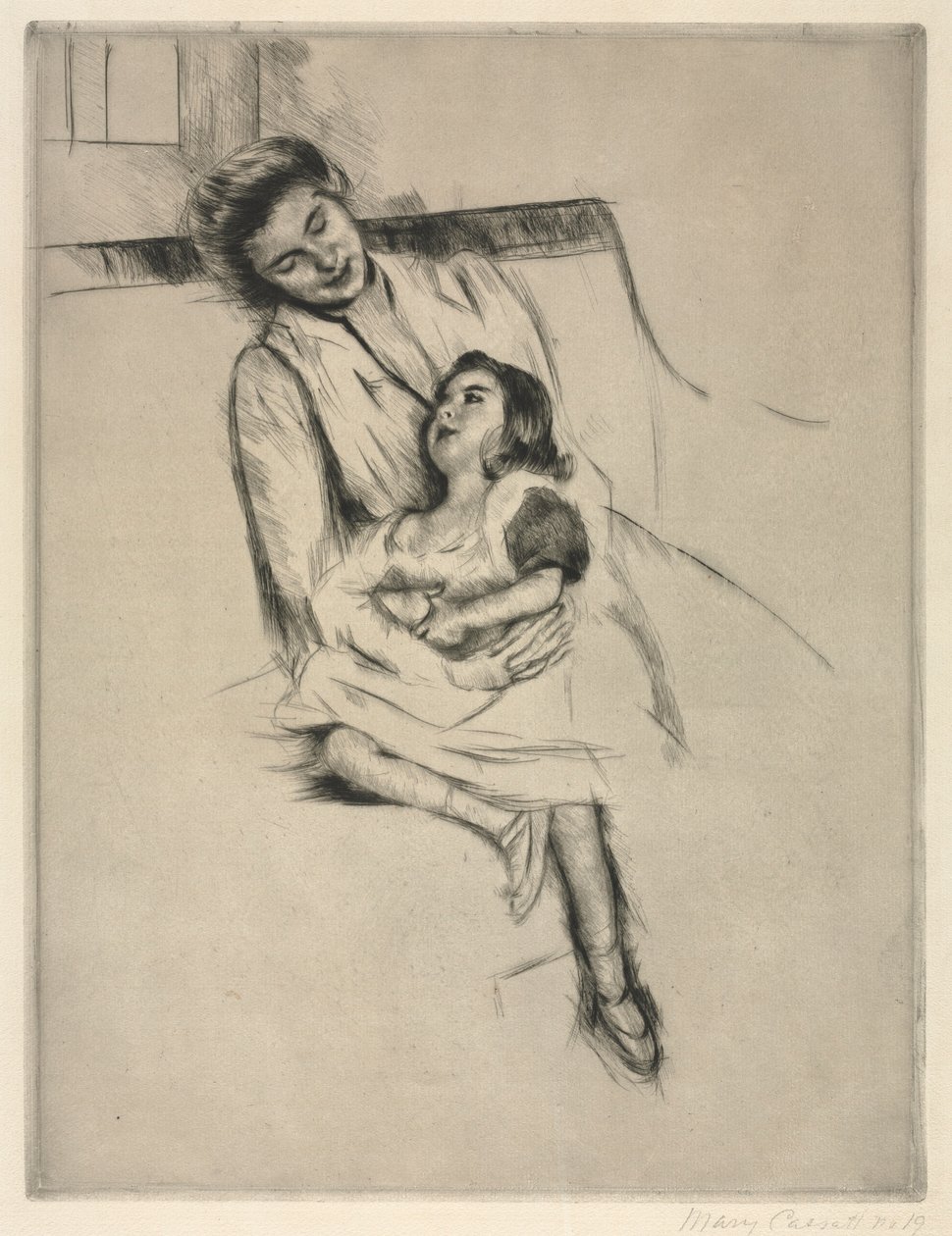 Reine och Margot sitter på en soffa, ca. 1902. av Mary Cassatt