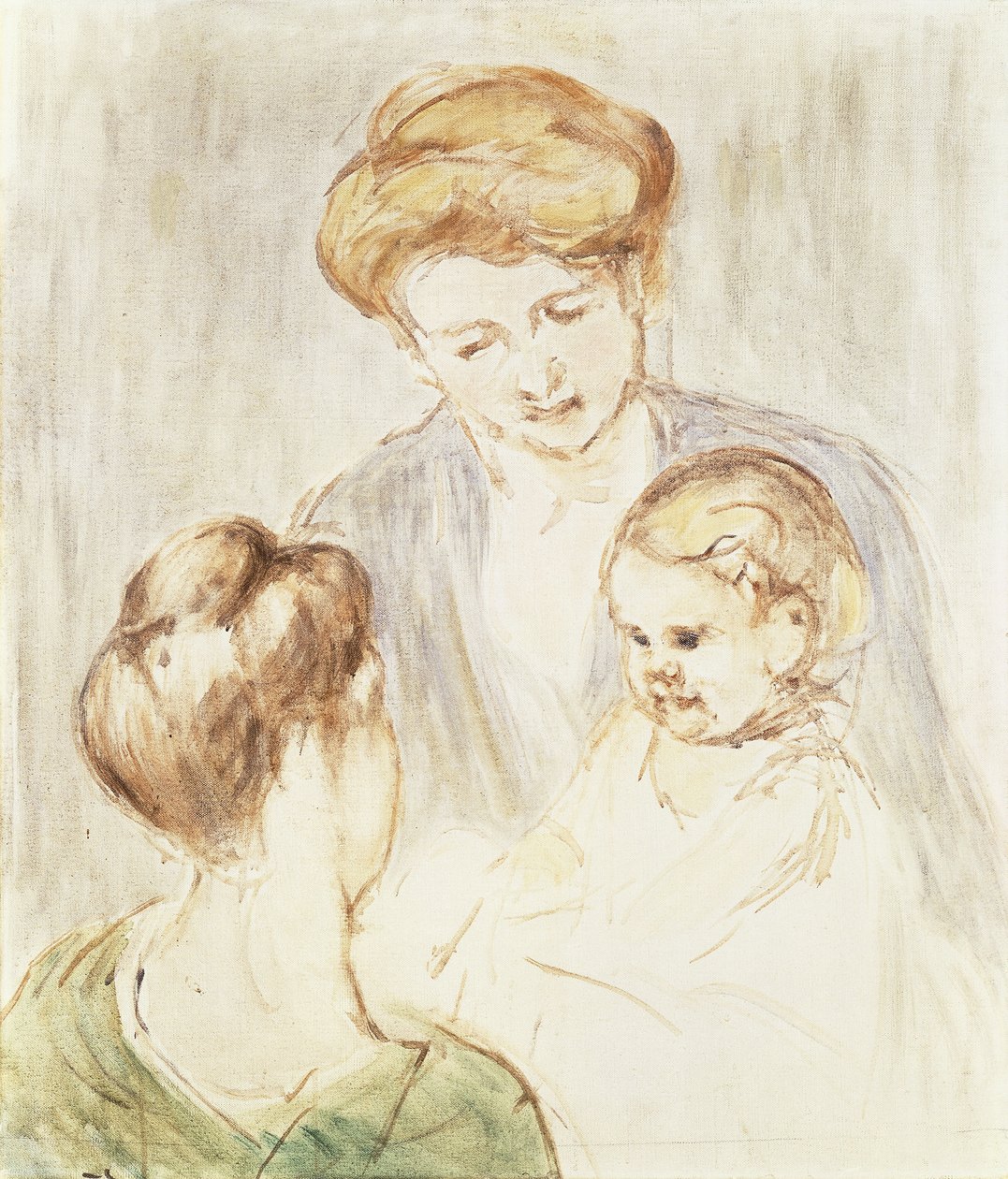 Leende baby med två flickor, av Mary Cassatt