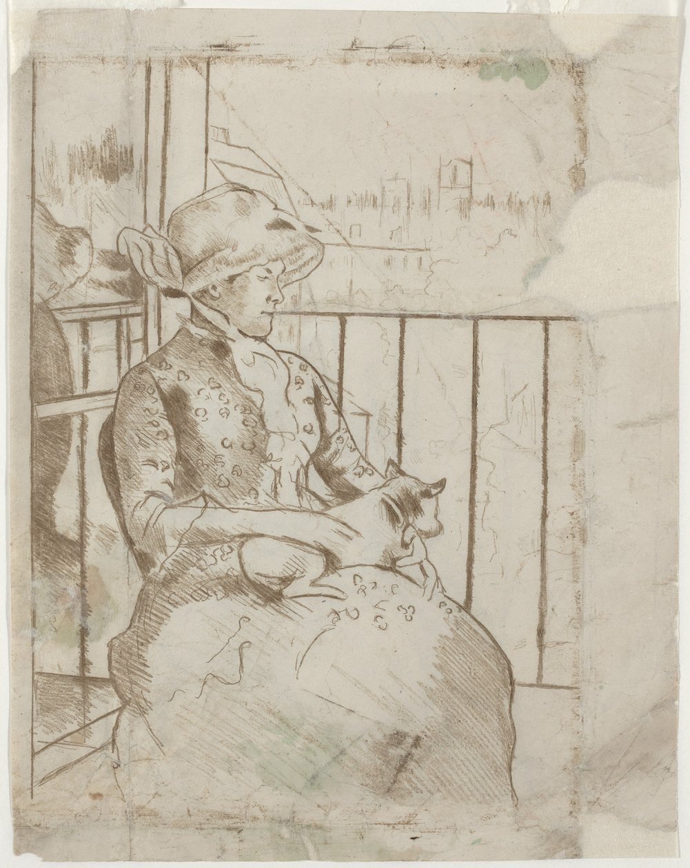 Susan på en balkong håller en hund [verso] av Mary Cassatt
