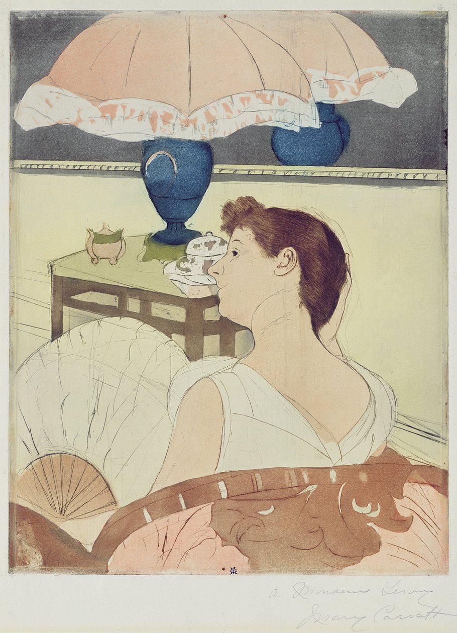 Lampan, 1891 (torrnål, mjukslipad och akvatint på papper) av Mary Cassatt