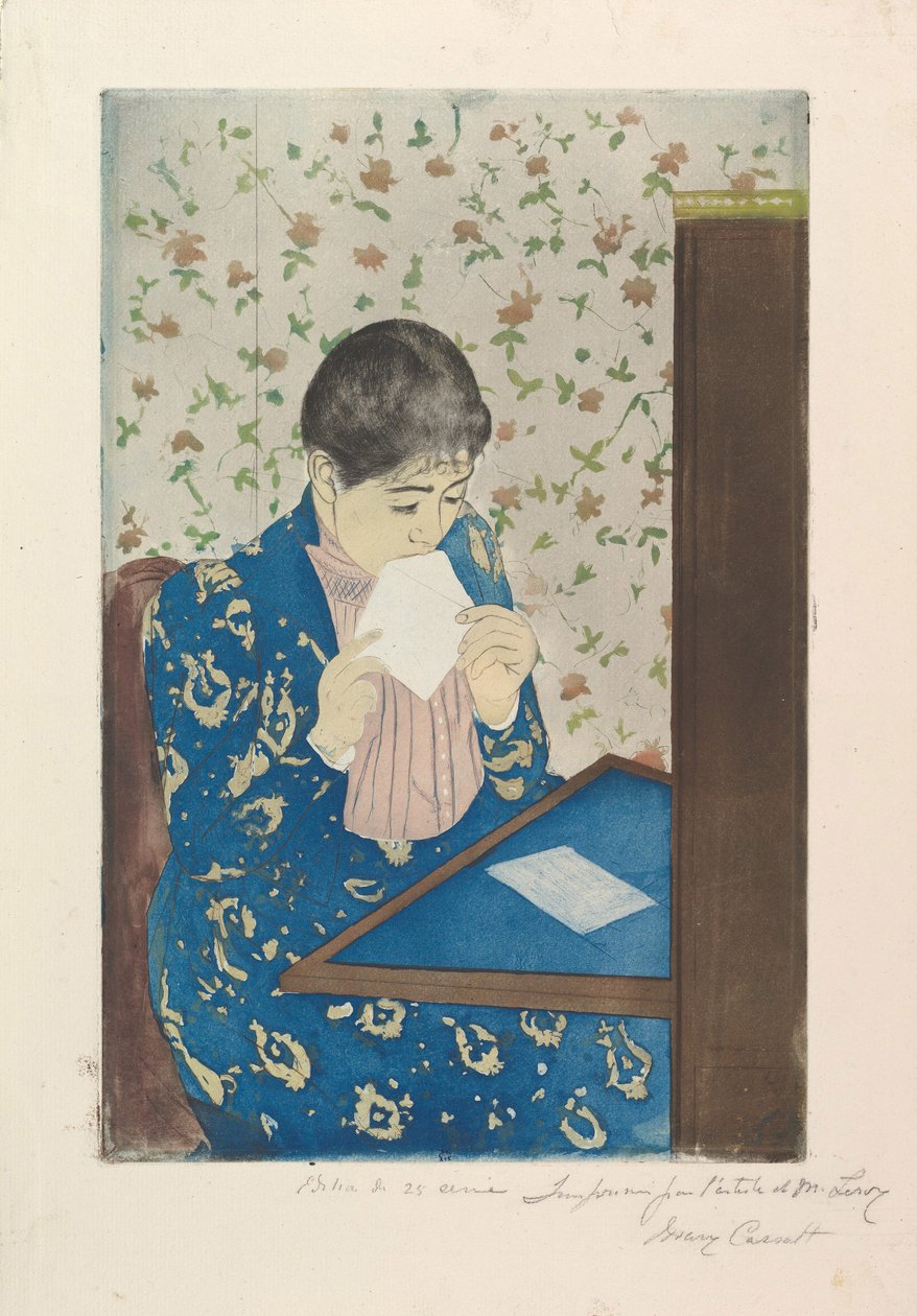 Brevet, 1890–91 (torrnål och akvatint, tryckt från tre plåtar) av Mary Cassatt