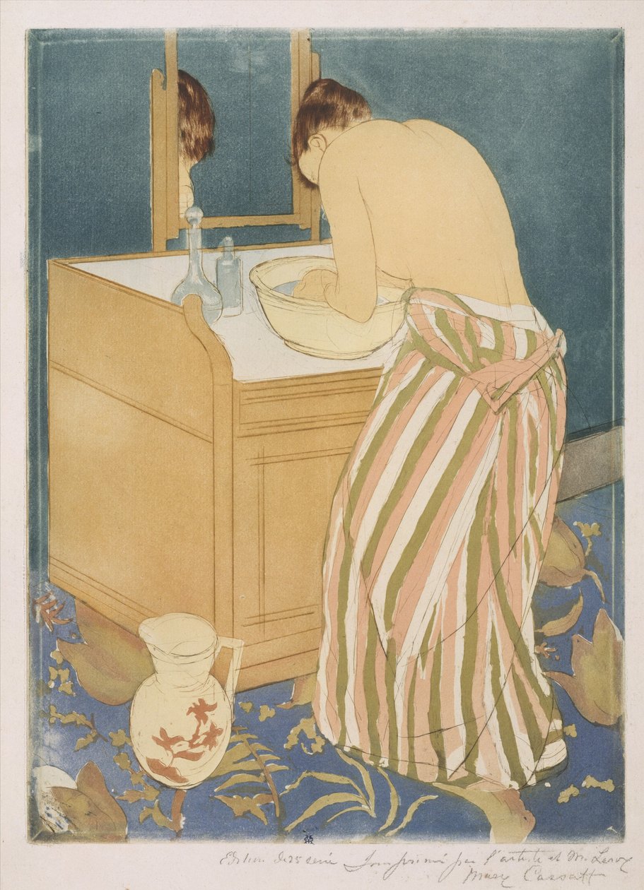 Kvinnabadning (La Toilette), 1890-1 (torrnål och akvatint) av Mary Cassatt