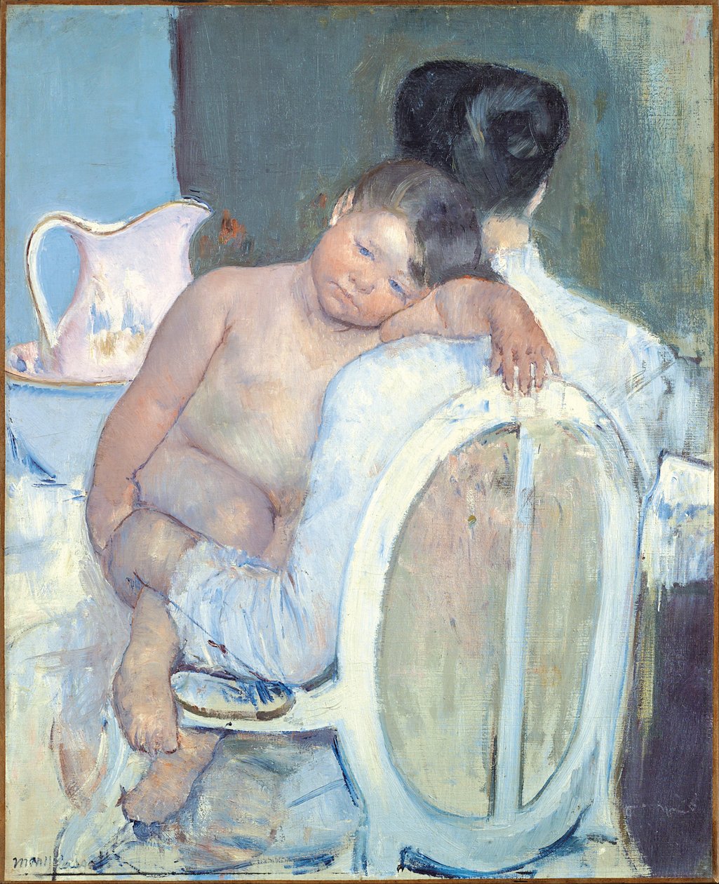 Kvinna som sitter med ett barn i famnen av Mary Cassatt