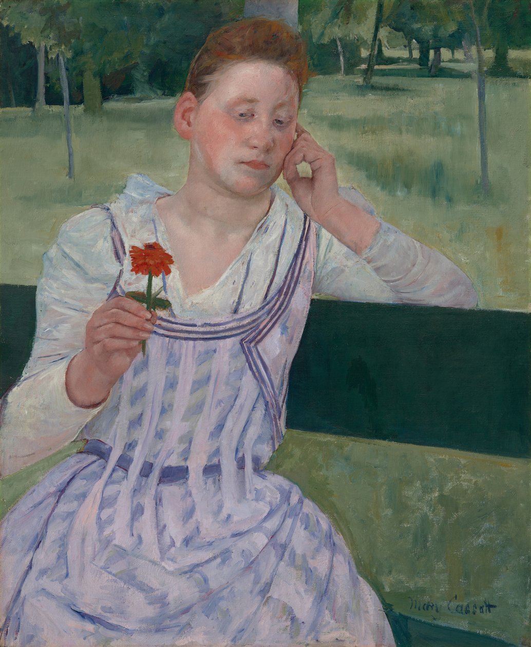Kvinna med en röd zinnia (Dröm) av Mary Cassatt