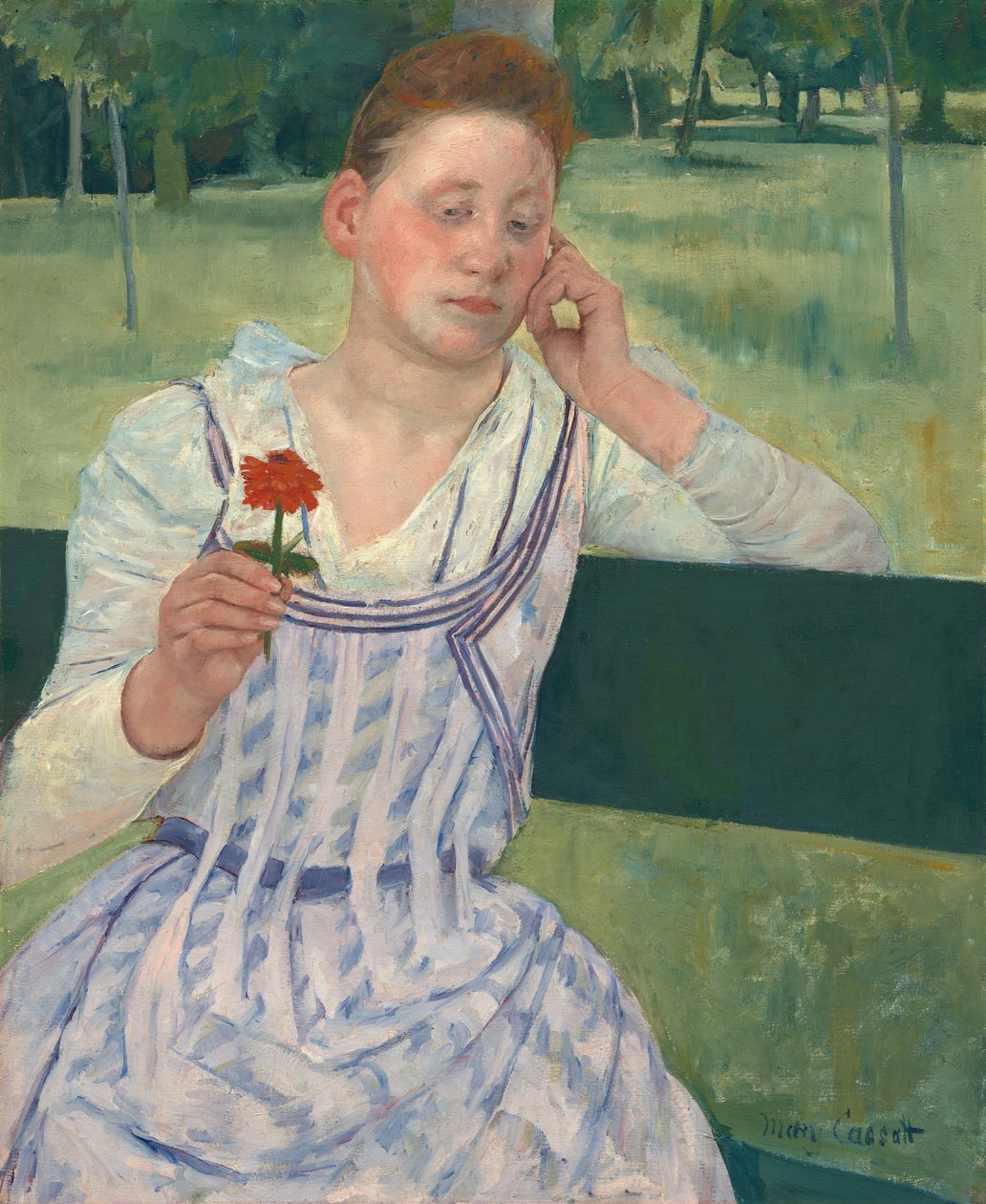 Kvinna med en röd Zinnia av Mary Cassatt