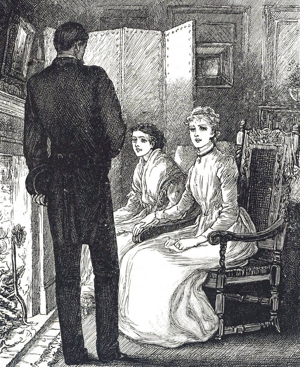 Gravyr föreställande två kvinnor som håller värmen bredvid den öppna spisen av Mary Ellen Edwards