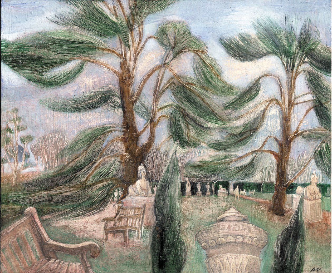Chiswick House; cedersfinxer, 2002 (olja ombord) av Mary Kuper
