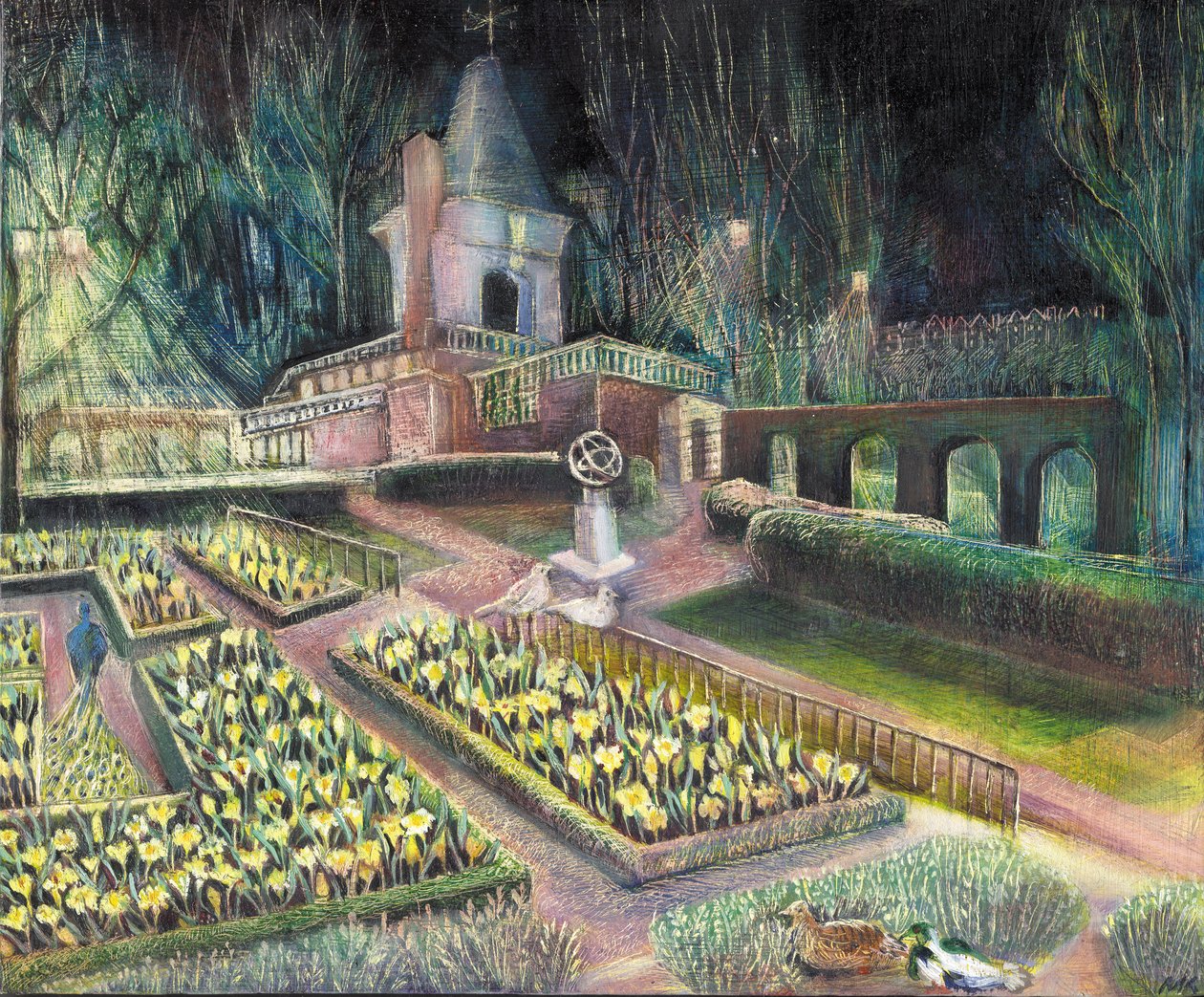 Flower Garden, Holland park, 2002 (olja på bard) av Mary Kuper