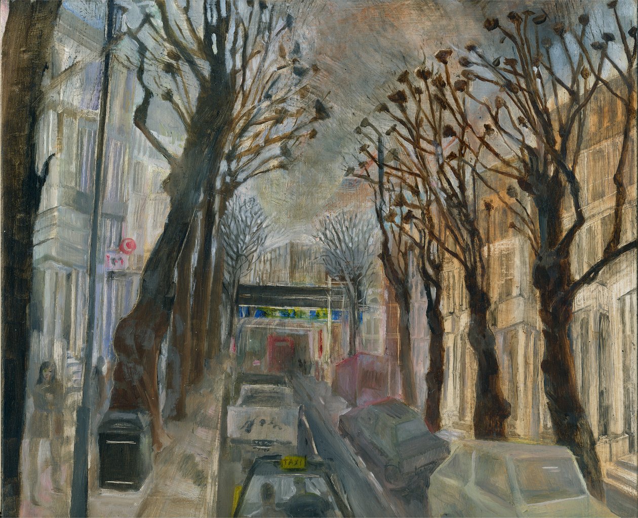 Ladbroke Grove låsning: 3. från Oxford Gardens, 2021 (olja ombord) av Mary Kuper