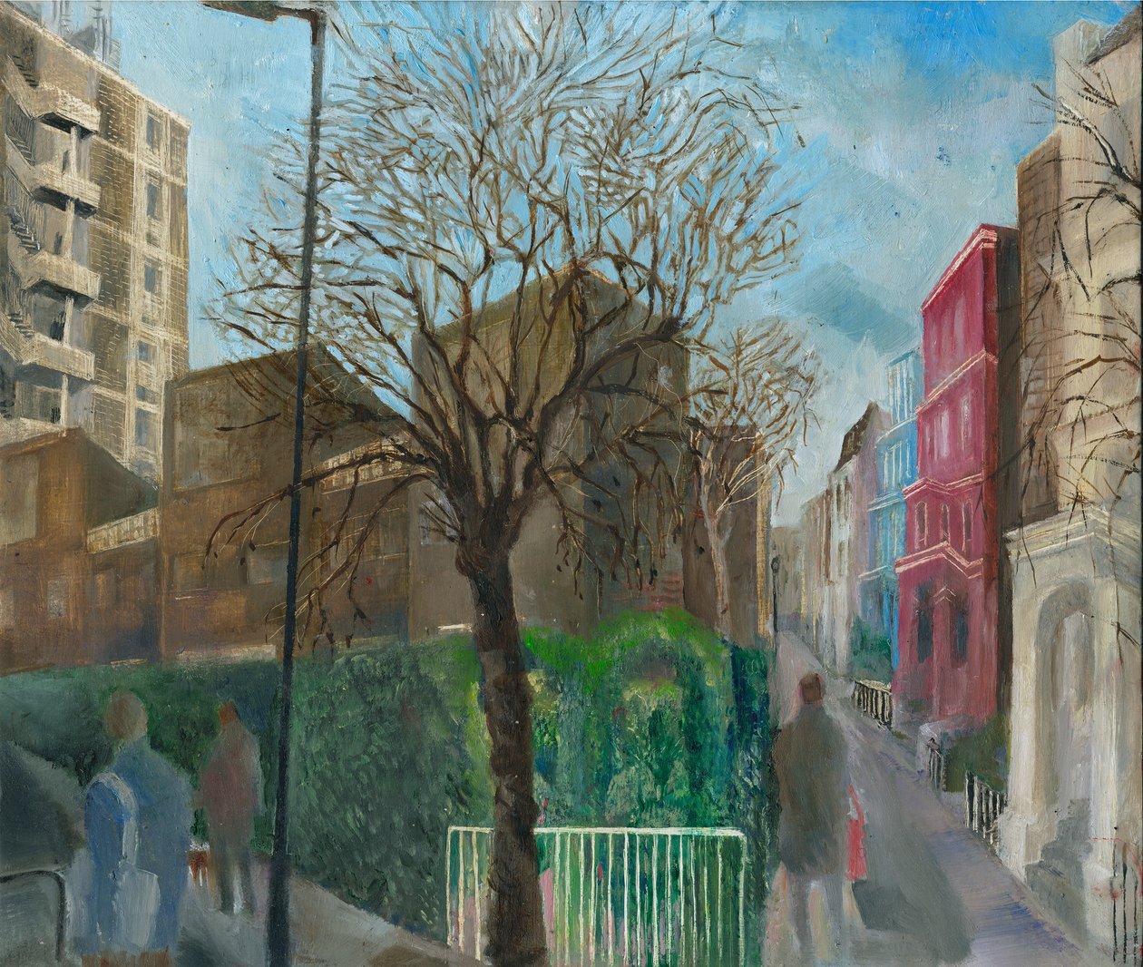 Ladbroke Grove lockdown: 5, Blenheim Crescent, 2021 (olja ombord) av Mary Kuper