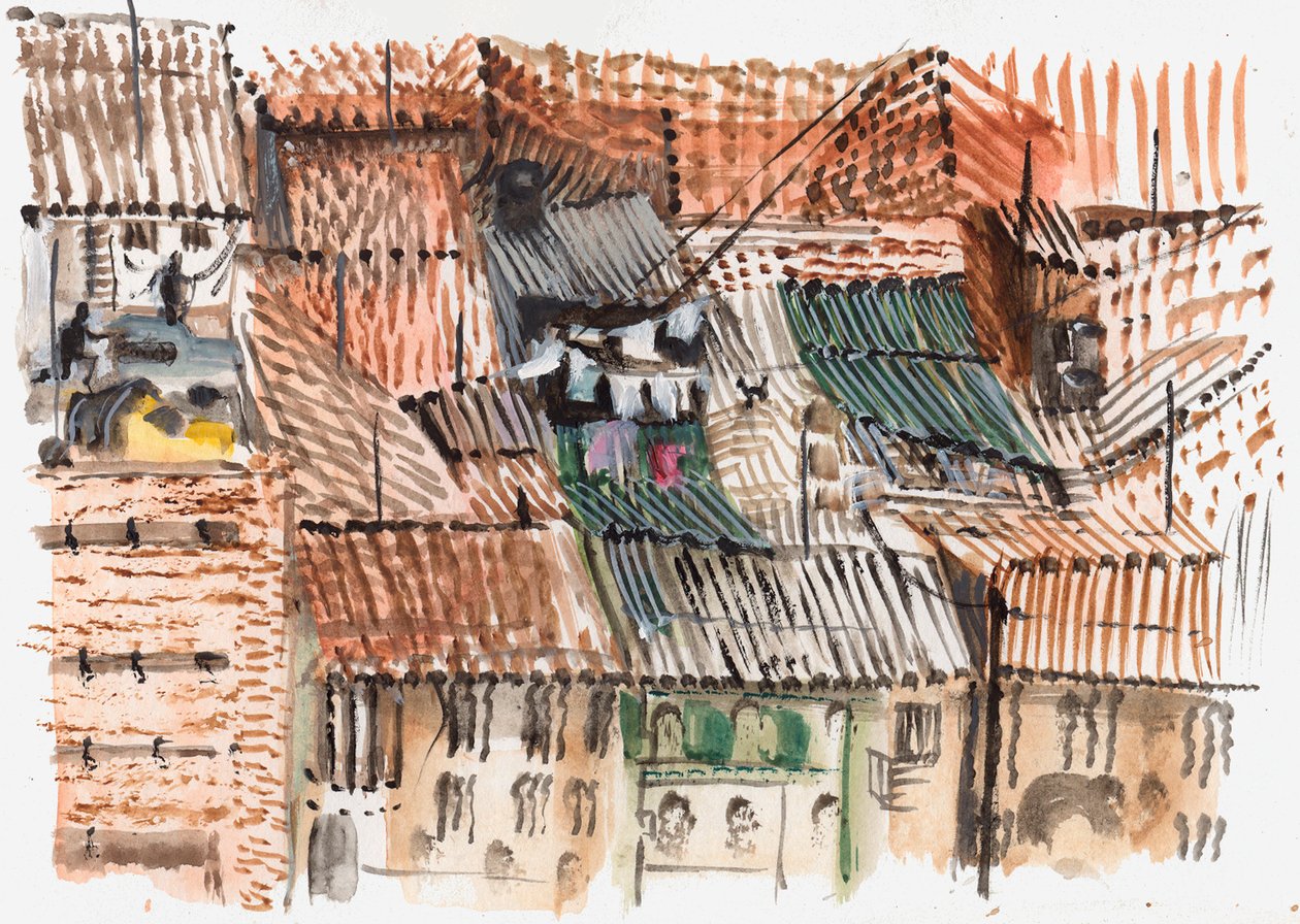 Rooftops, Bogota, 2008 (penna och akvarell) av Mary Kuper