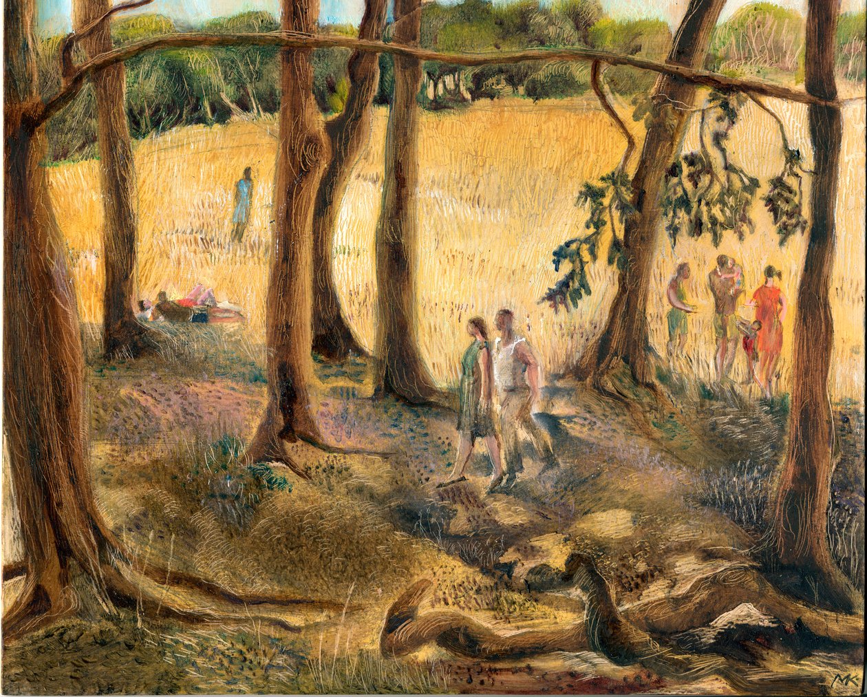 Under träden, Hampstead Heath, 2002 (olja ombord) av Mary Kuper