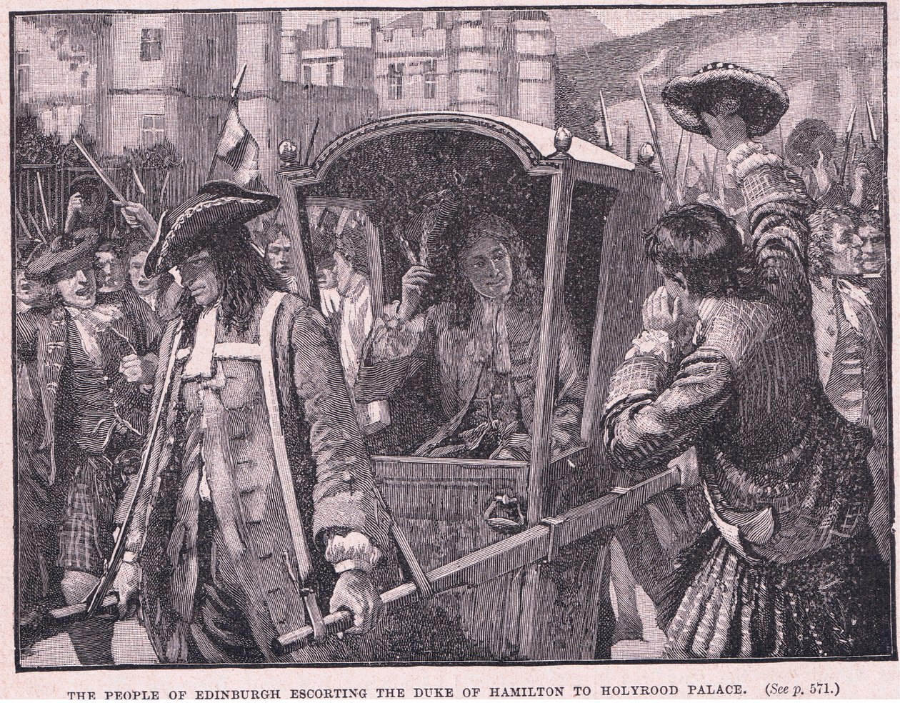 Folket i Edinburgh eskorterar hertigen av Hamilton till Holyrood Palace 1706 e.Kr av Mary L. Gow