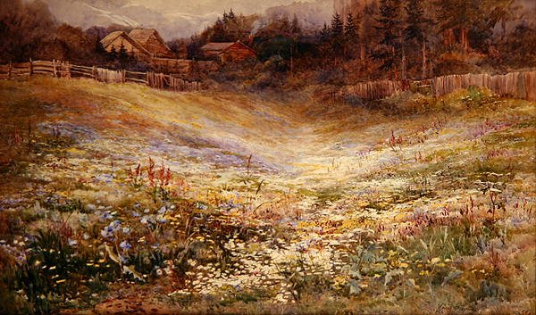 A Meadow in the Alps (akvarell på papper) av Mary Stevens