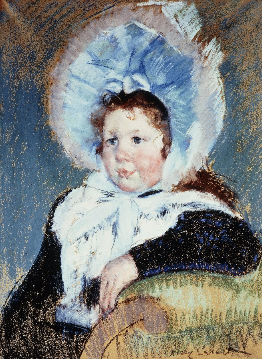 Dorothy i en mycket stor motorhuv och en mörk kappa, c.1904 av Mary Cassatt
