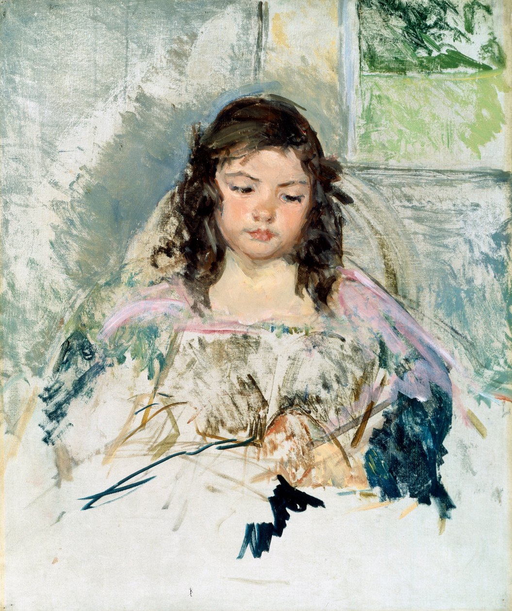 Skiss för "Francois i en fåtölj". Läser. Målning av Mary Cassatt (1845-1926). Olja på duk. Privat samling. Christie