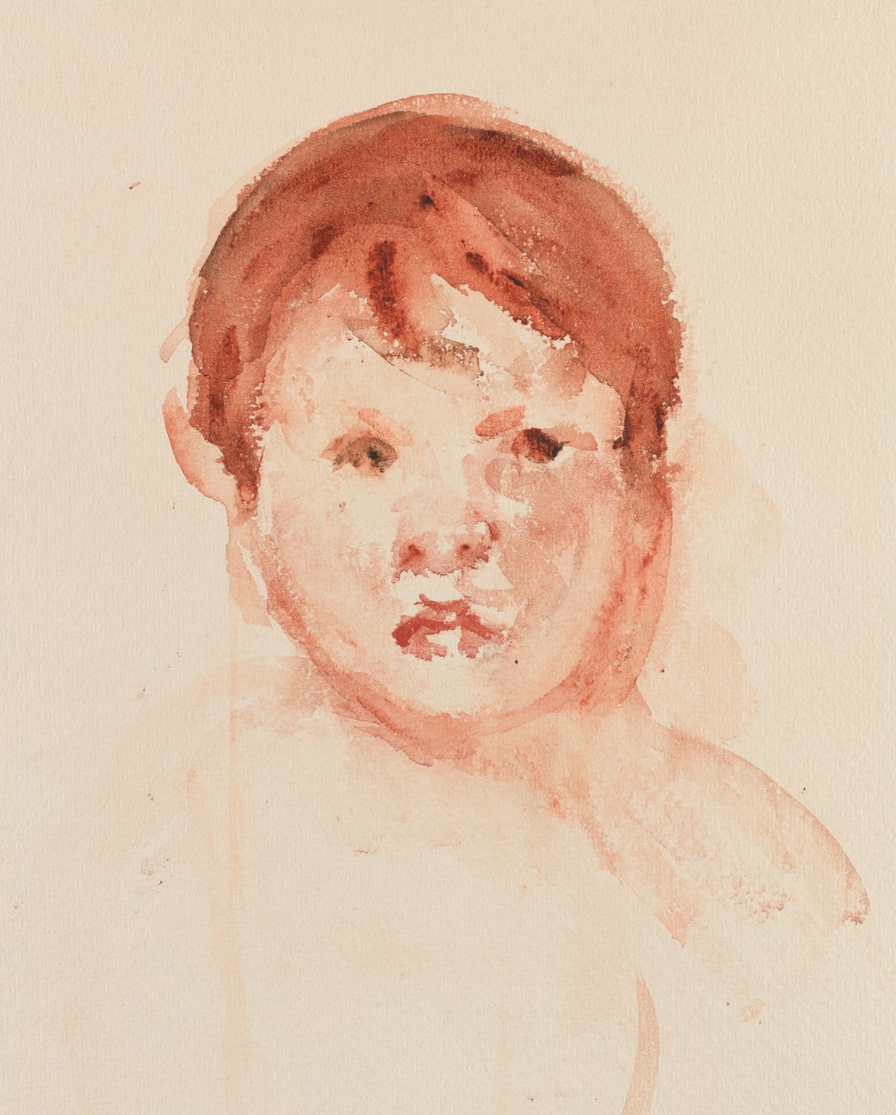 Head of Child, sent 1800-tidigt 1900-tal (akvarell på papper) av Mary Stevenson Cassatt