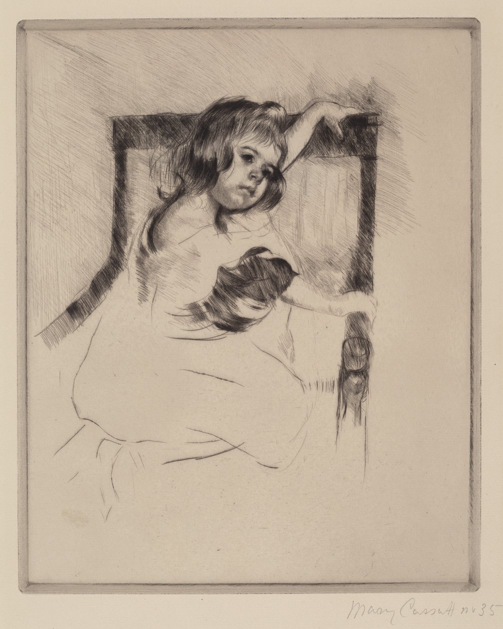 Knästående i en fåtölj (Margot), ca 1903 (torrnål) av Mary Stevenson Cassatt