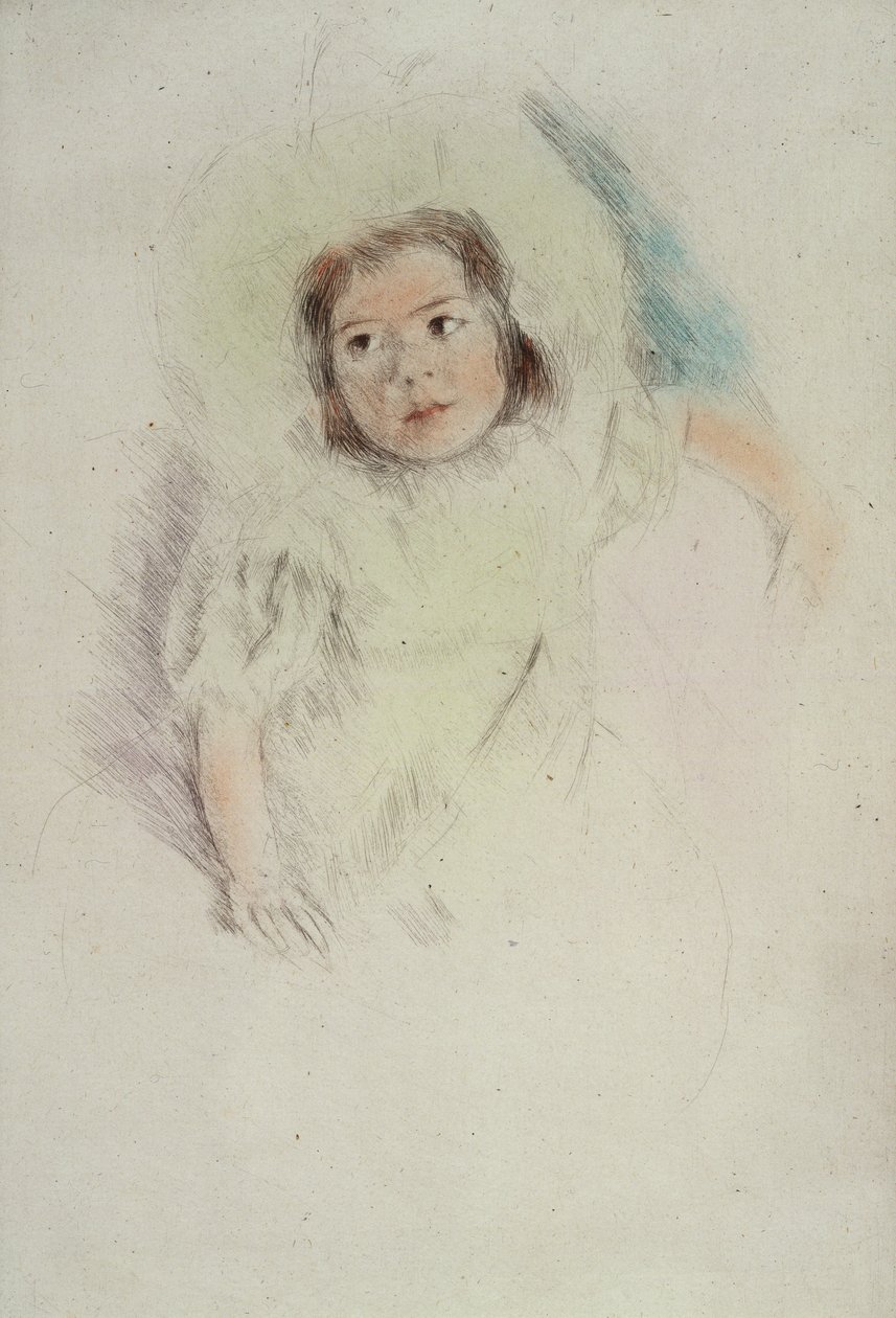 Margot bär en motorhuv (färgetsning på papper) av Mary Stevenson Cassatt