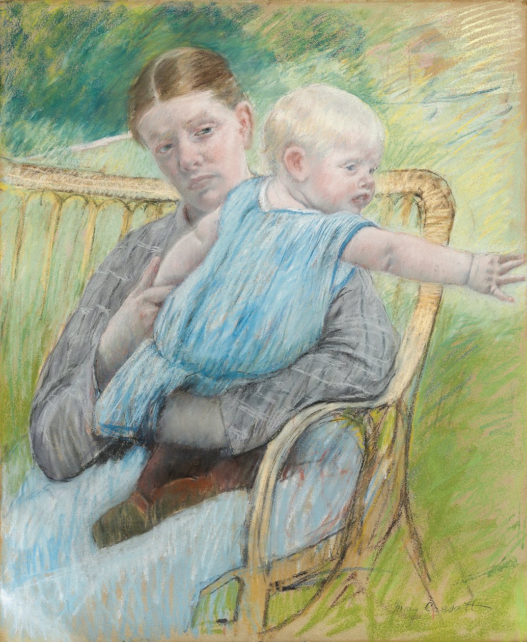 Mathilde portant son bebe (Mathilde Holding Baby) - Pastell på papper (72,7x60,4 cm), av Mary Cassatt (1845-1926), ca 1889 - Privat samling av Mary Stevenson Cassatt