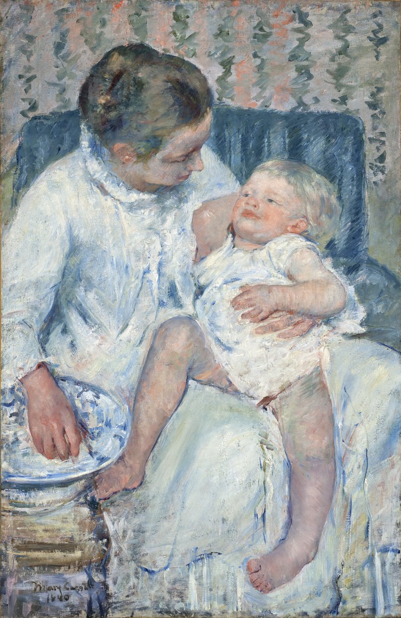 Mamma på väg att tvätta sitt sömniga barn av Mary Stevenson Cassatt