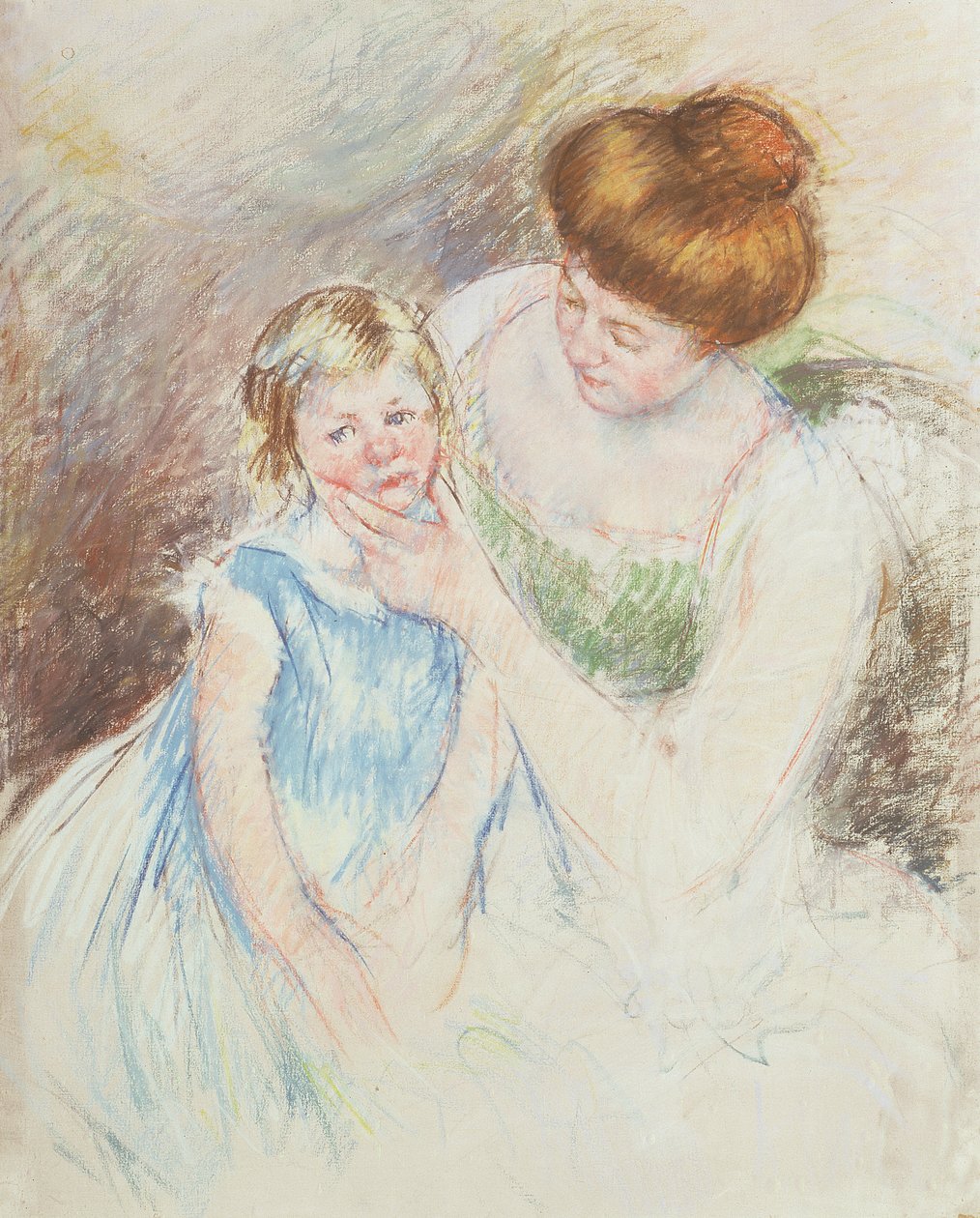 Mamma med vänster hand som håller Saras haka av Mary Cassatt