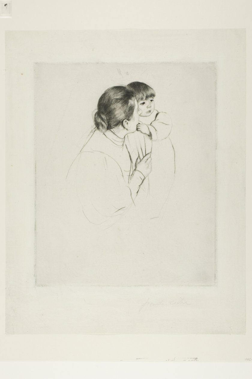 Bonde, mor och barn, ca 1895 (torrnål på elfenbenspapper) av Mary Stevenson Cassatt