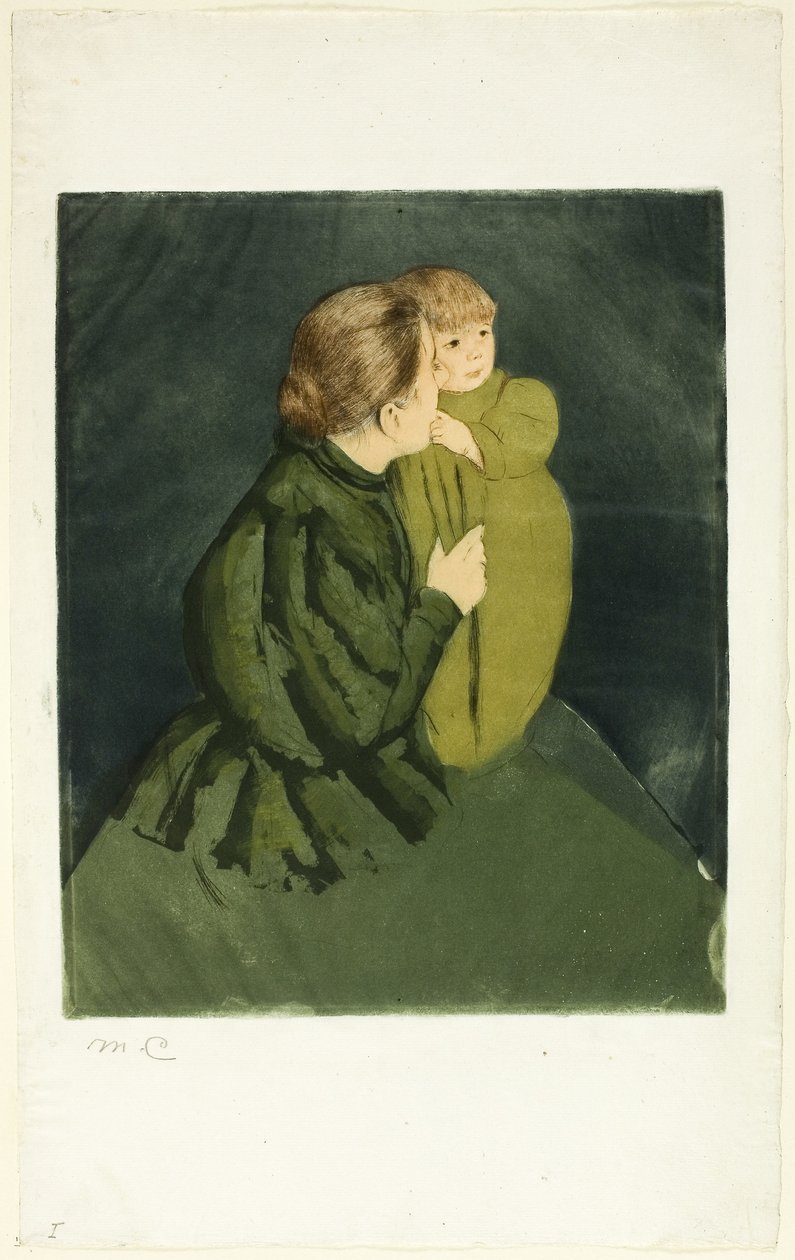 Bonde, mor och barn, ca 1895 (etsning  akvatint) av Mary Stevenson Cassatt