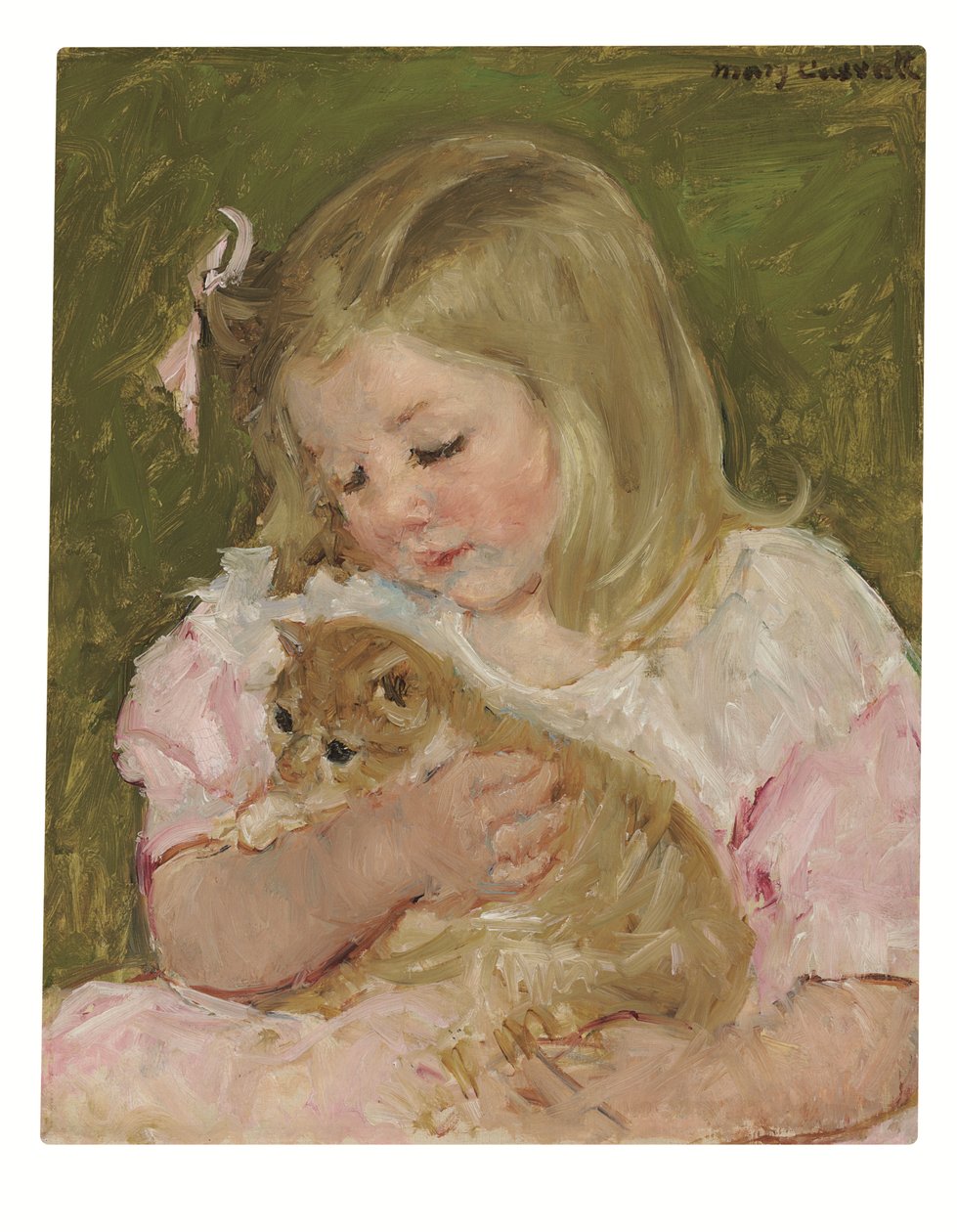 Sara håller en katt, ca 1907-08 (olja på duk) av Mary Stevenson Cassatt