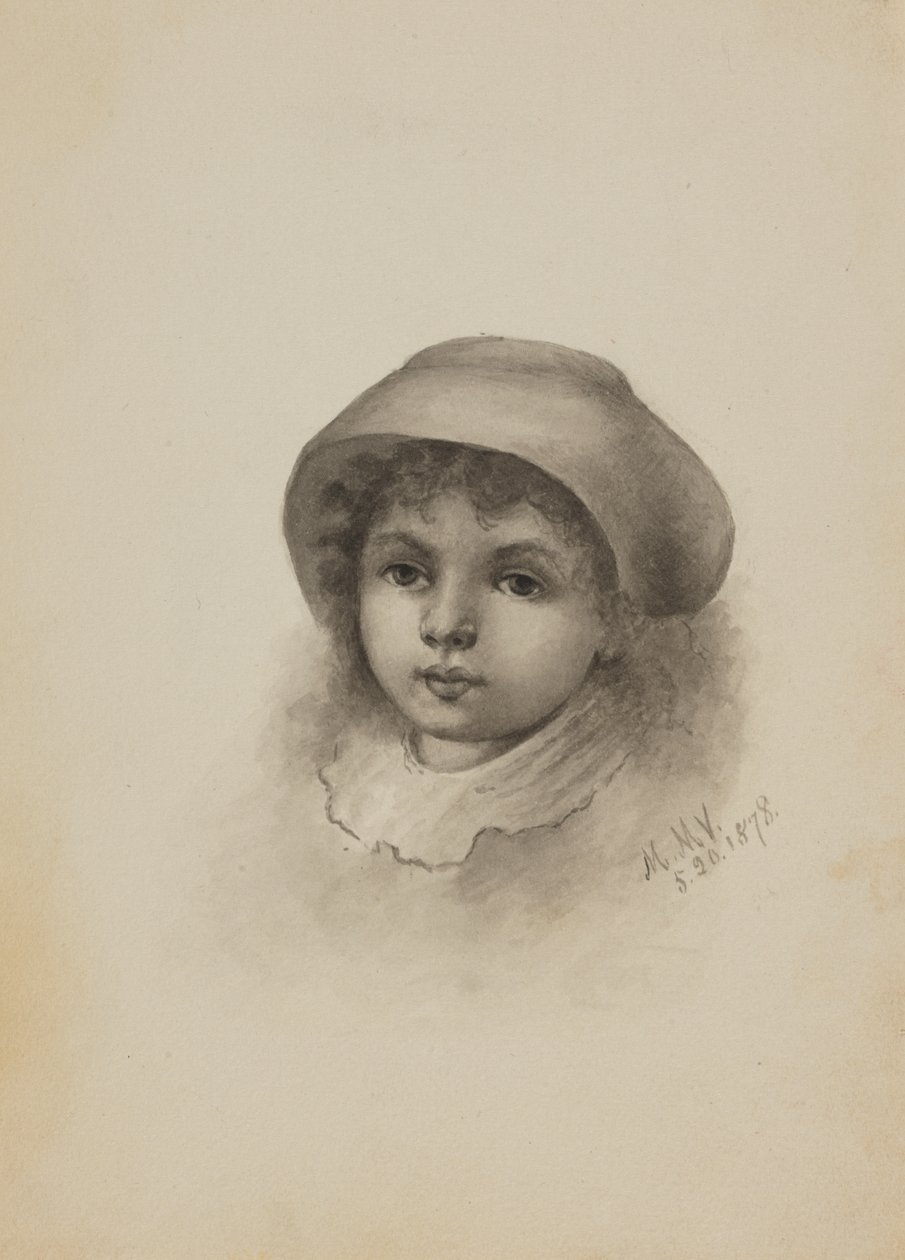 Utan titel Head of a Child with Hat, 1878. av Mary Vaux Walcott