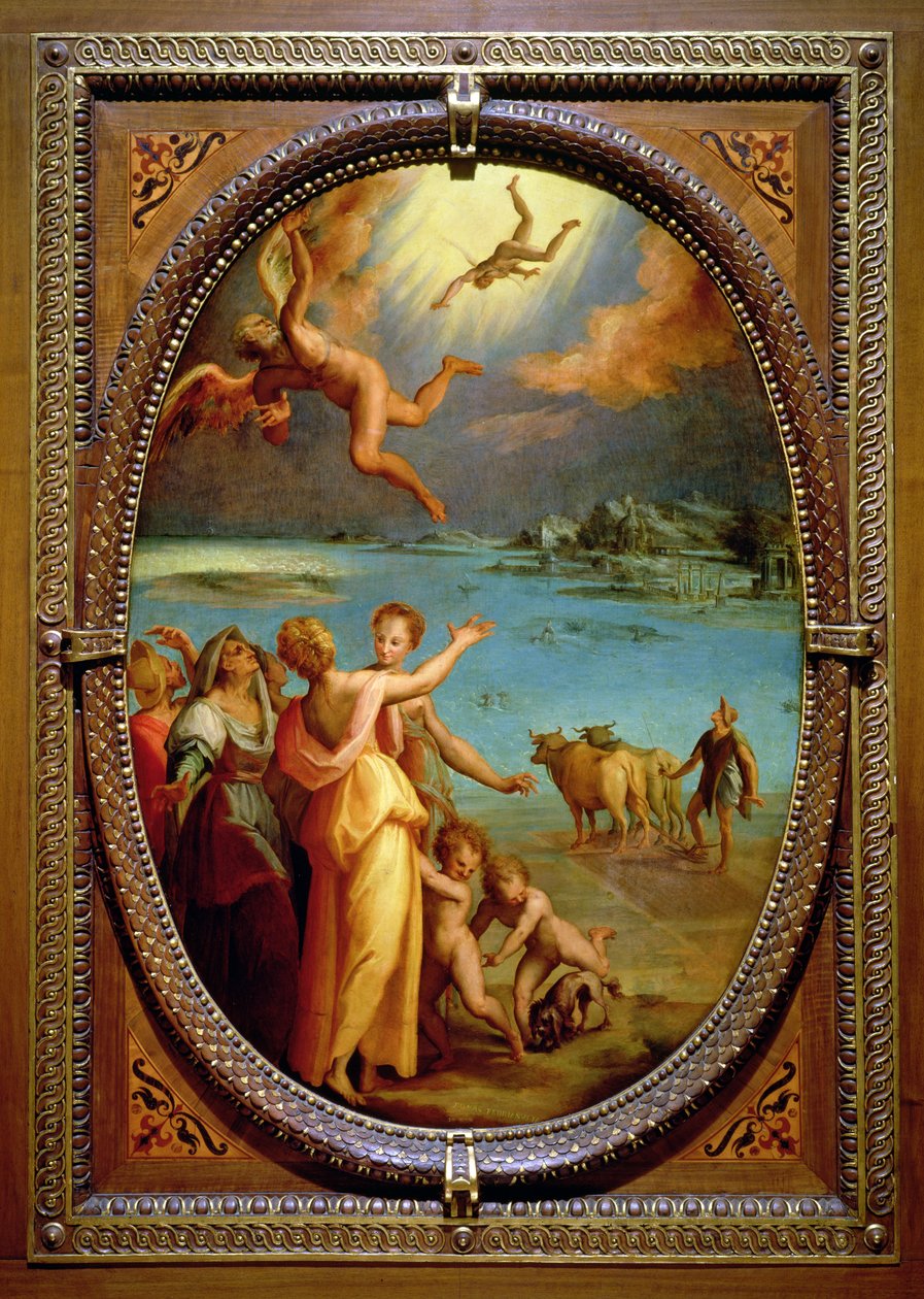 Ikaros fall, 1572 (olja på skiffer) av Maso da San Friano