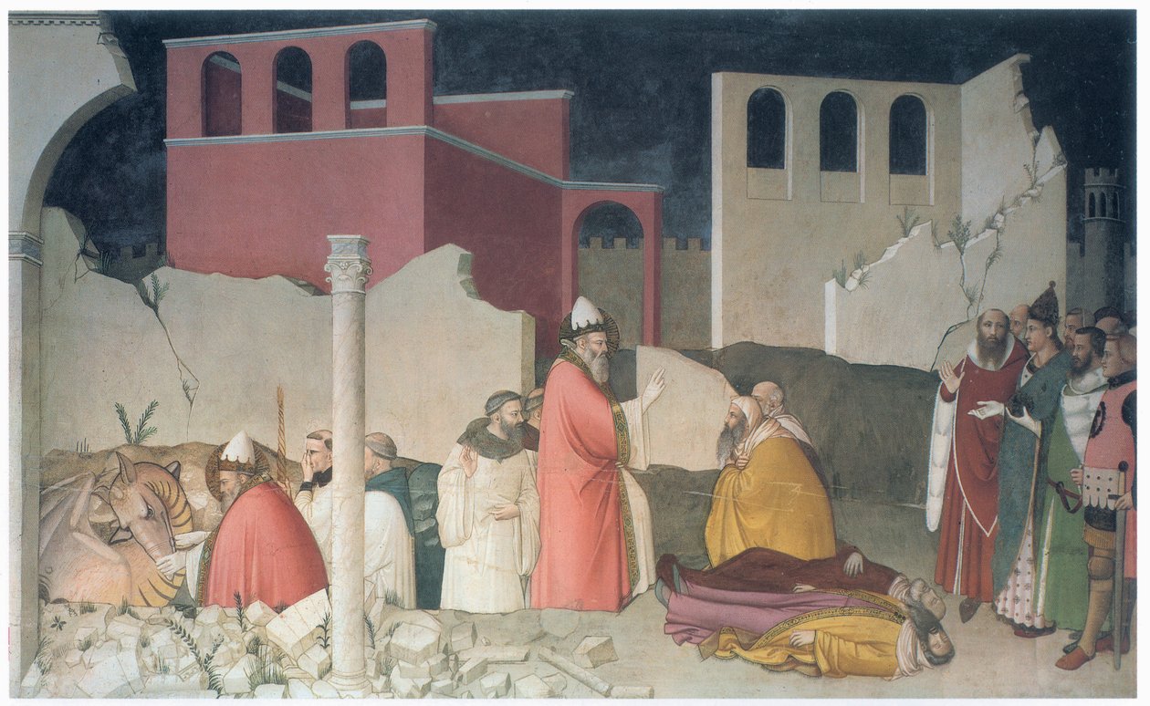Påven S:t Sylvesters mirakel, San Silvestro-kapellet, ca 1337 (fresco) av Maso di Banco