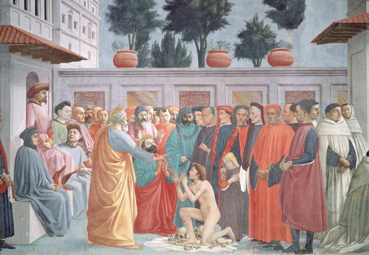 Theophilus, sonen till konungen av Antiokia, uppståndelsen från det nedre vänstra registret i kapellet, ca 1425-27, avslutad 1484-85 (detalj av 63302) av Filippino Lippi