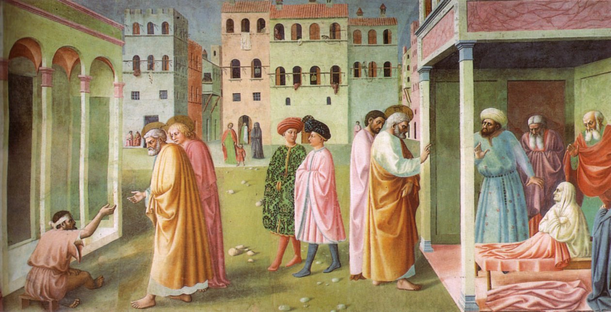 Helande av krymplingen och uppväckande av Tabitha av Masolino da Panicale