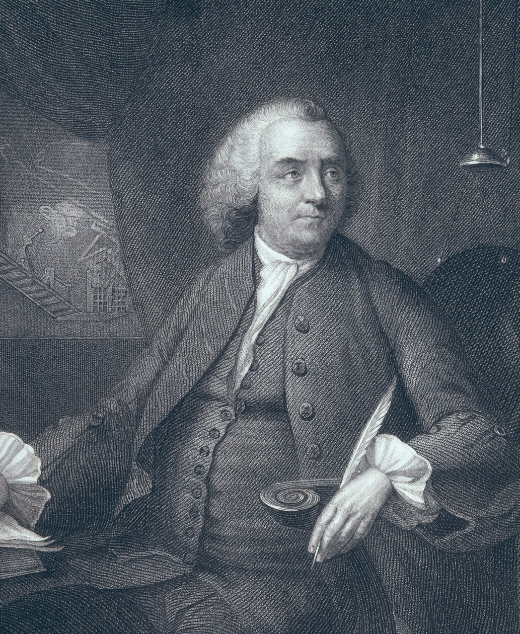 Porträtt av Benjamin Franklin, graverad av Edward Fisher (1722-85) av Mason Chamberlin