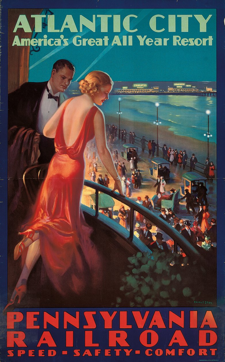 Affischreklamresor till Atlantic City med Pennsylvania Railroad av Mason Edward Eggleston