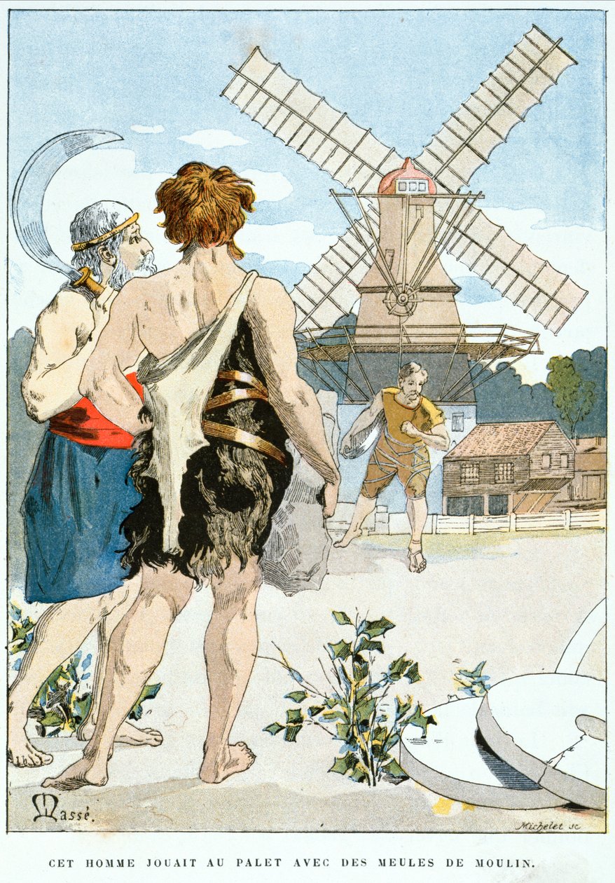 2ean-LOurs möter Roue de Moulin, den första av de tre starka män som följer med honom på hans äventyr, ca 1900 av Masse Masse