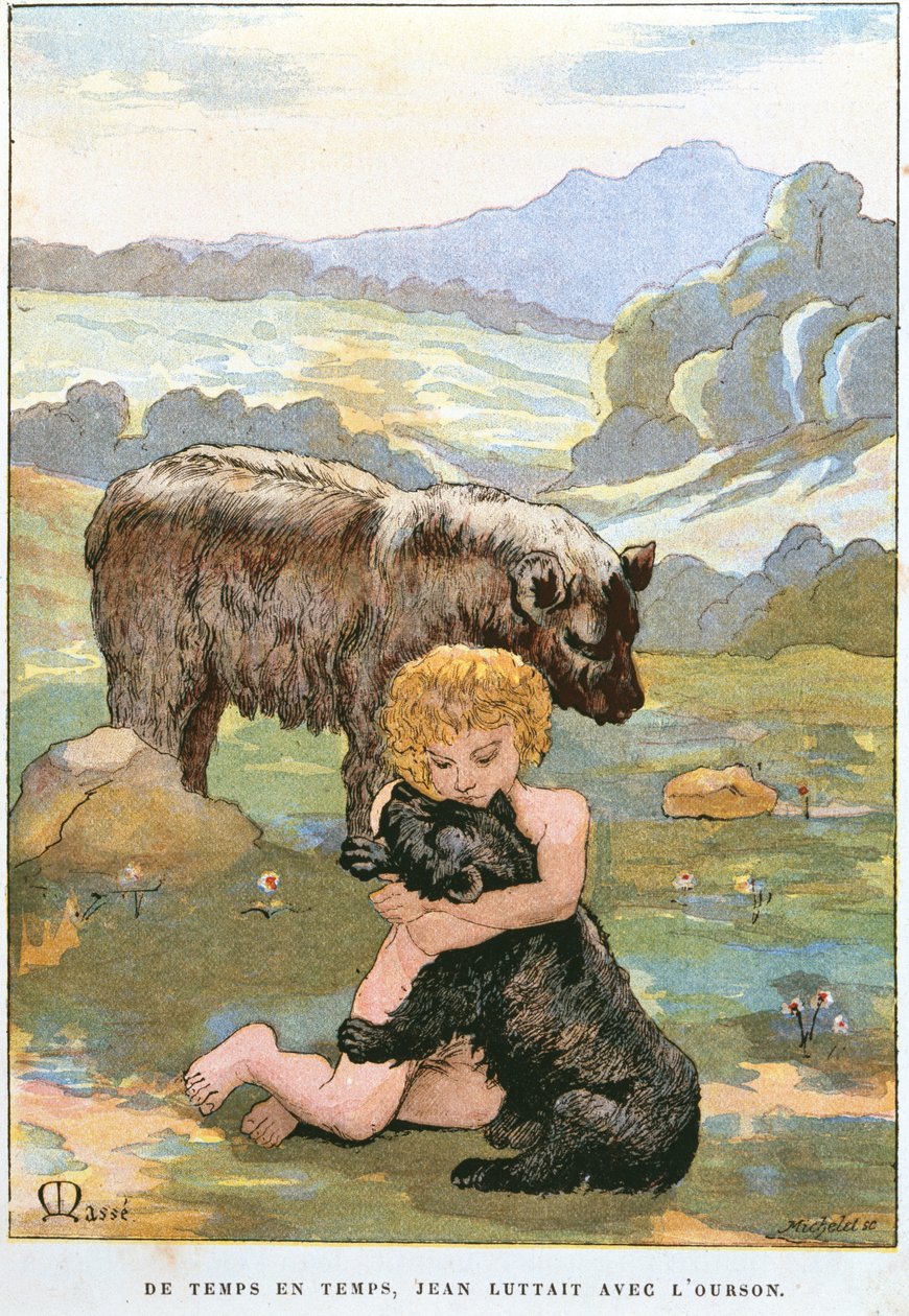 Jean-LOurs som ett barn leker med en björnunge, ca 1900 av Masse Masse