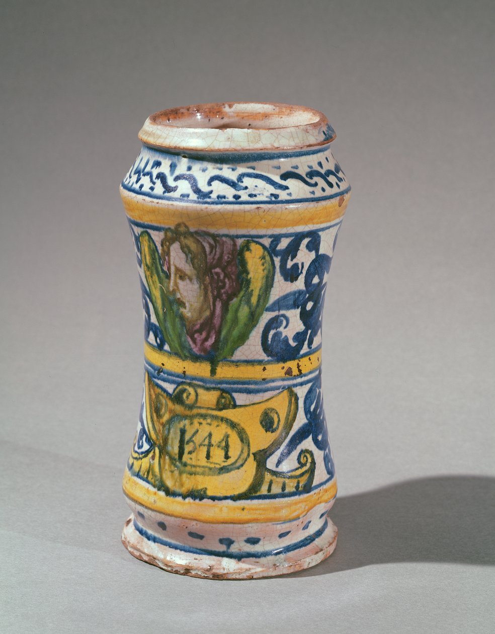 Albarelle, iliyotengenezwa huko Rouen, 1544 (faience)swed av Masseot Abaquesne