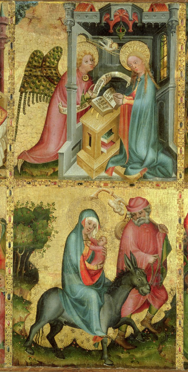 Bebådelsen och flykten till Egypten, från Buxtehude-altaret, 1400-10 (tempera på panel) av Master Bertram of Minden