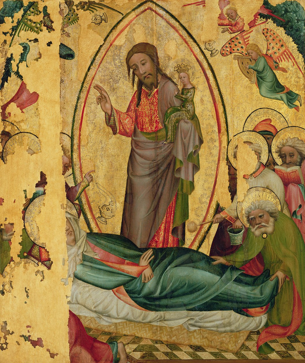The Dormition, från vänster flygel av Buxtehude-altaret, 1400-10 (tempera på panel) av Master Bertram of Minden