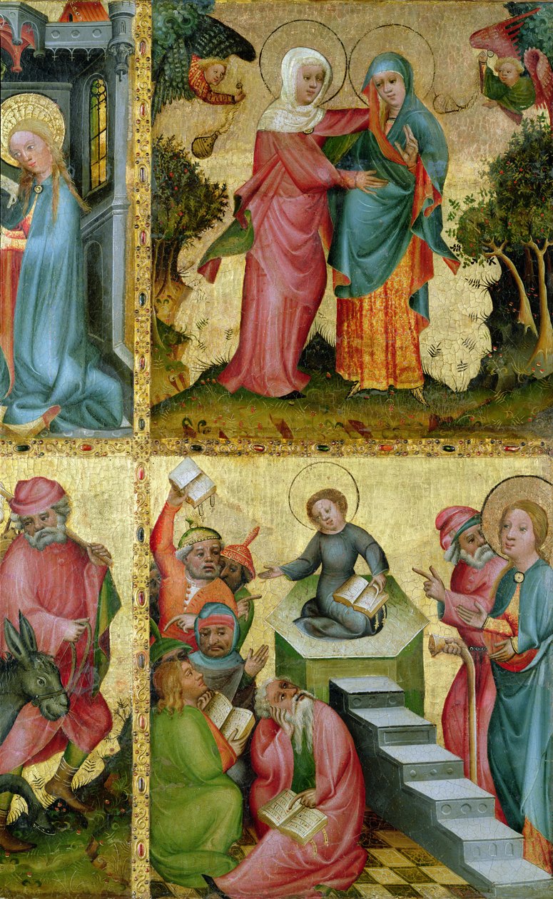 Visitationen og striden med læger, fra Buxtehude-alteret, 1400-10 (tempera på panel) sverige av Master Bertram of Minden