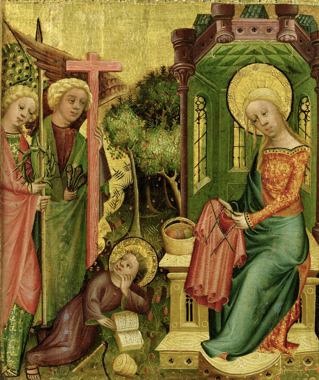 Besök av ängeln, från högra flygeln av Buxtehude-altaret, 1400-10 (tempera på panel) av Master Bertram of Minden