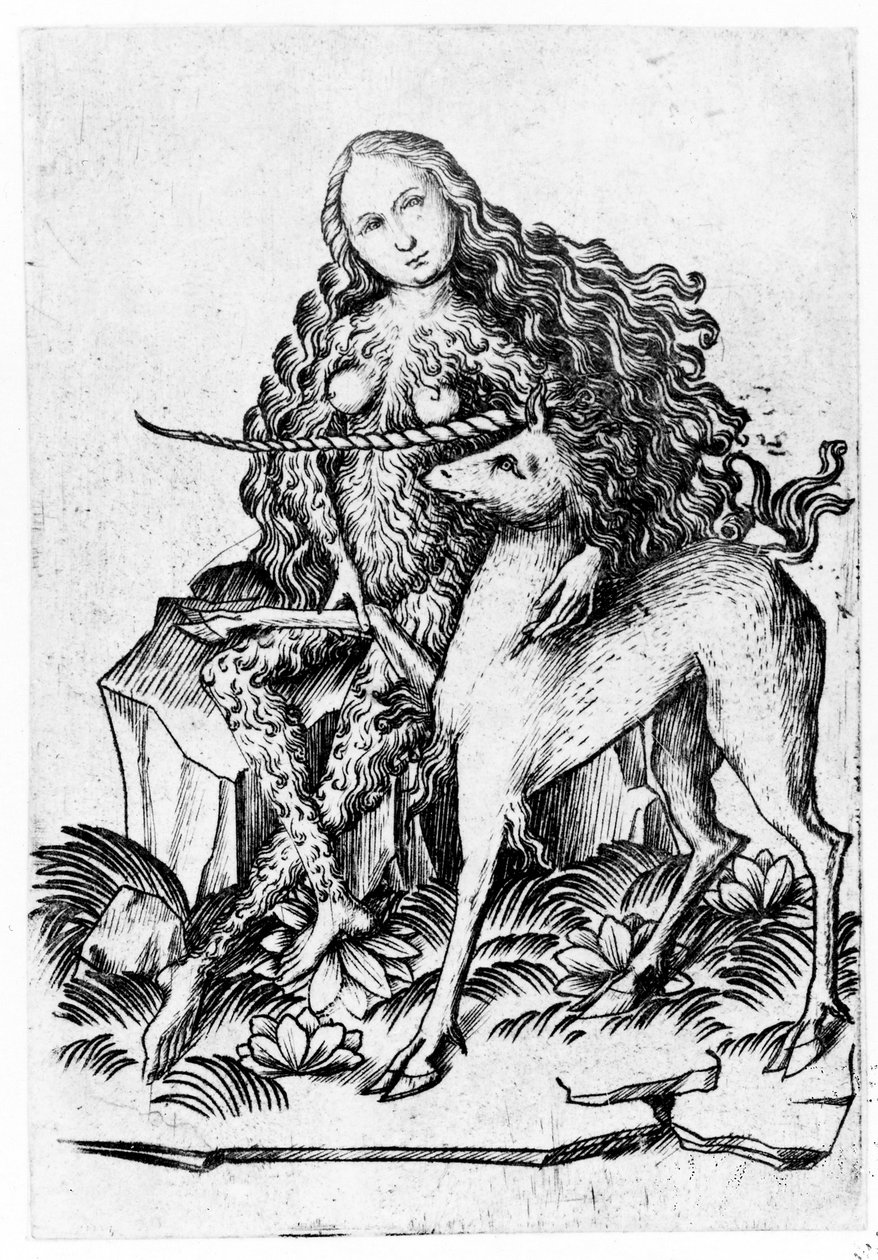 En vild kvinna och en enhörning c. 1460 av Master E. S.