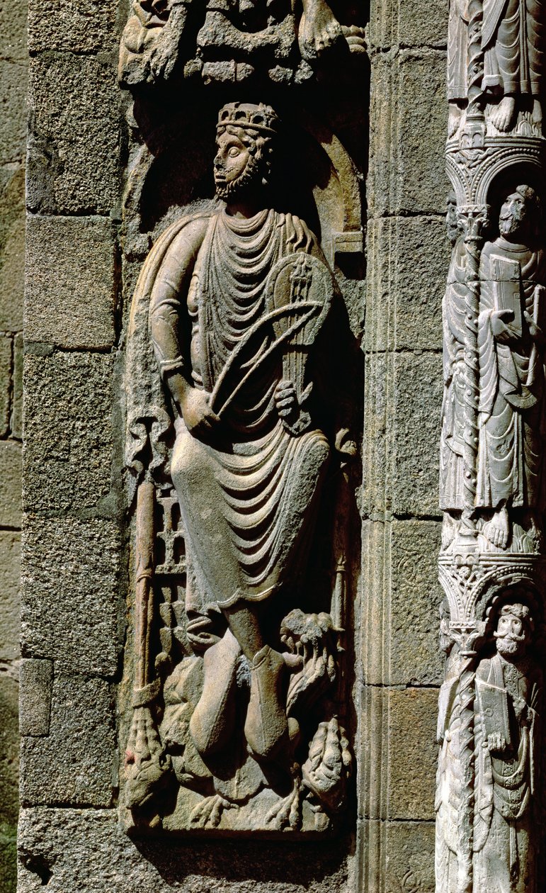 Kung David, detalj från Portico de las Platerias av Master Mateo