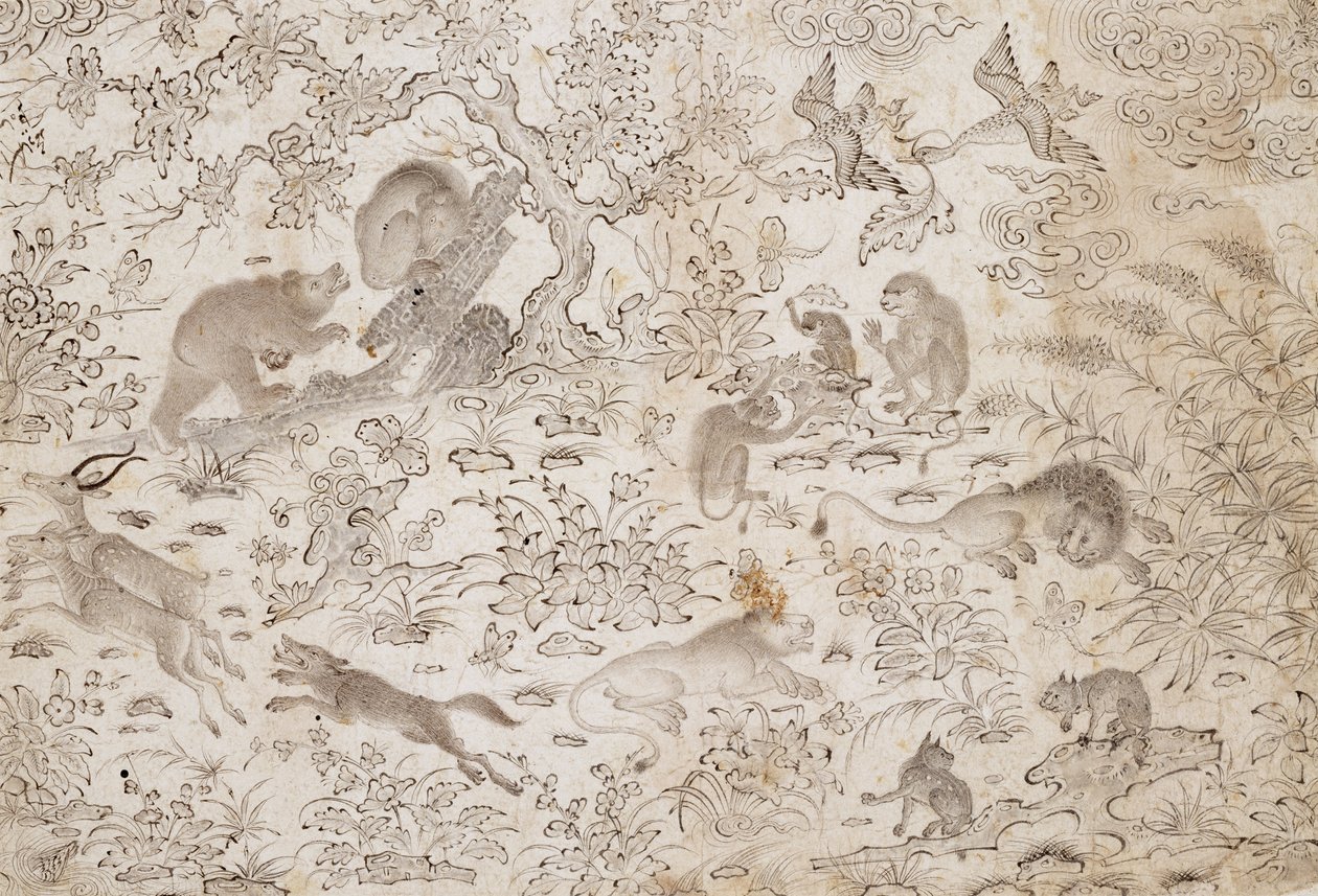Birds and Beasts in a Flowery Landscape av Master Muhammad Siyah Qalam