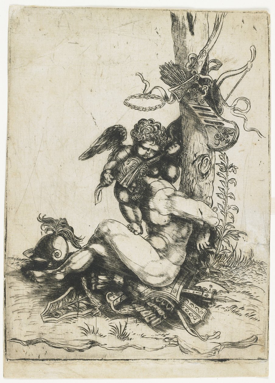 Mars Bound by Cupid, ca 1515-1520 (torrnål) av Master of 1515
