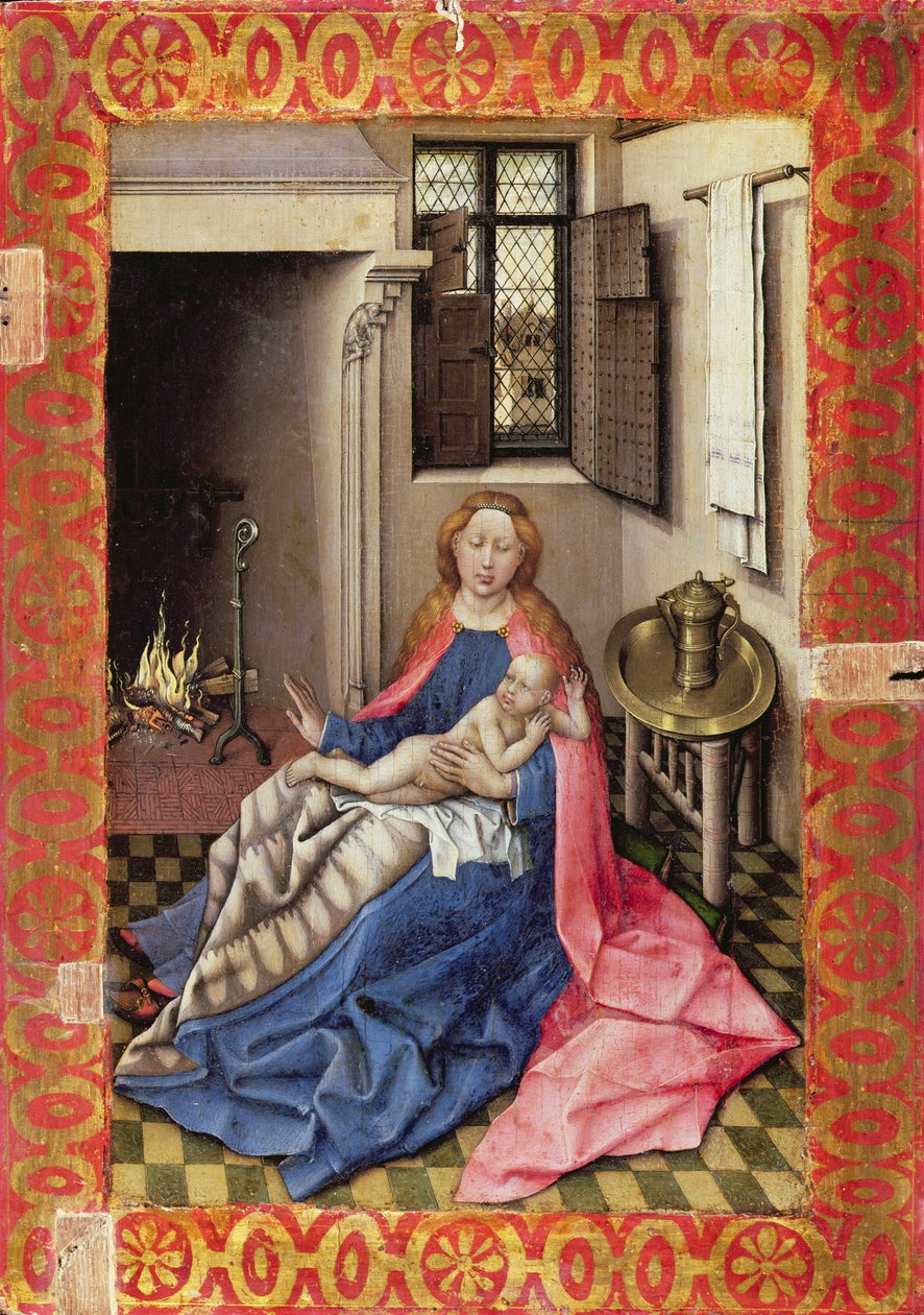 Madonna och barn före en öppen spis (panel) (del av en diptyk, se 73053) av Master of Flémalle
