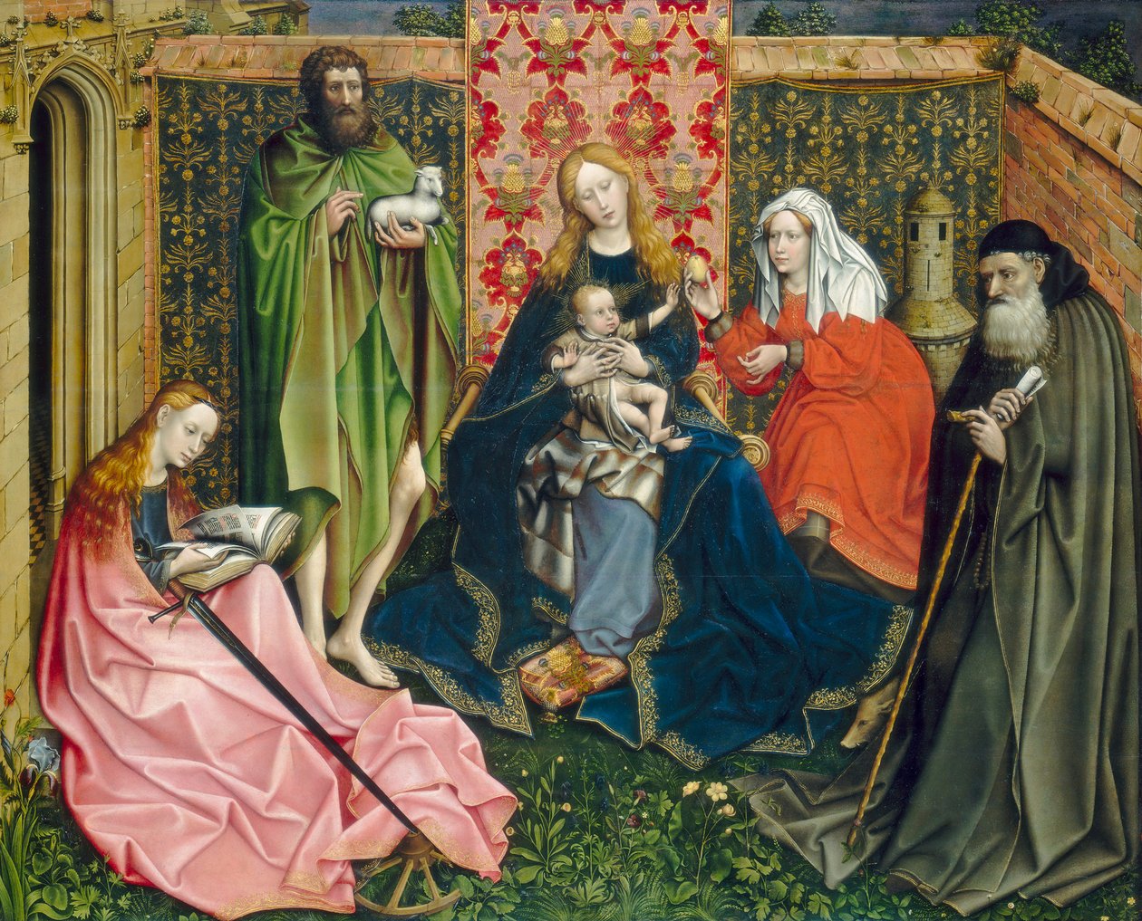 Madonna och barn med helgon i den slutna trädgården, ca 1440- 60 av Master of Flémalle