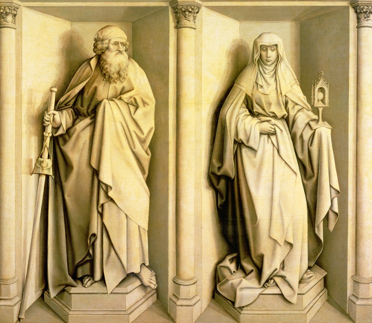 St. James the Great och St. Clare, predellapanel från The Nuptials of the Virgin (se 53825 för huvudpanel) av Master of Flémalle